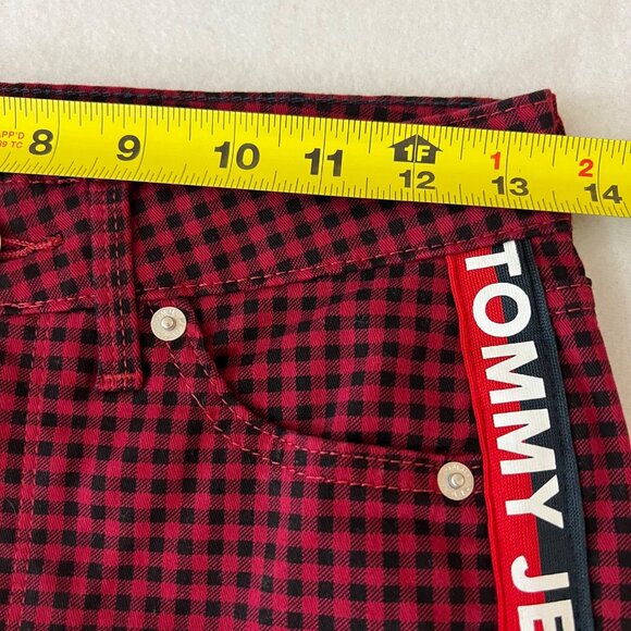 Tommy Jeans Women Red/Black Plaid Stretch Skinny Jeans Sz 2/26 Brand Stripe NWOT - Picture 9 of 12